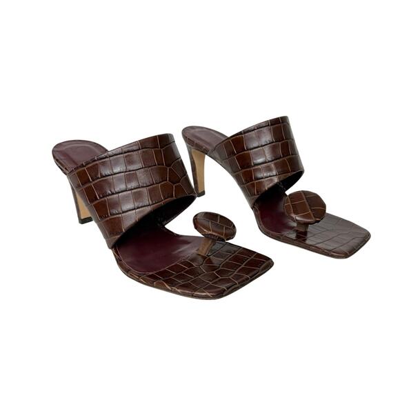 STAUD Shoes - STAUD Luna Croc-Embossed Leather Mules Heels Shoes Square-Toe 37.5 (US 7.5)